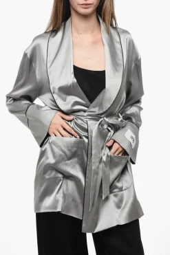 Hot 1995 Cardigan Lingerie in Satin con Cintura Donna Maglieria