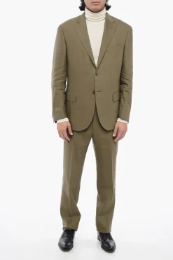 Clearance Abito 2 Bottoni LEADER SOFT in Misto Lino Due Spacchi Revers Classico Uomo Completi