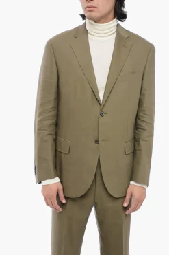Clearance Abito 2 Bottoni LEADER SOFT in Misto Lino Due Spacchi Revers Classico Uomo Completi