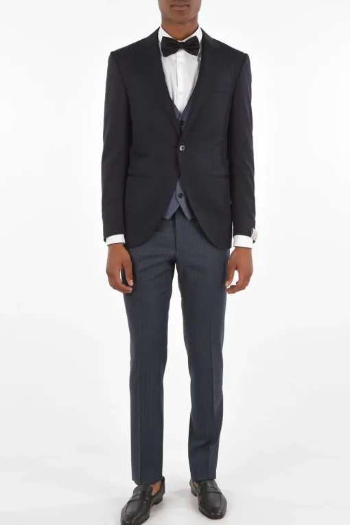 Outlet Abito 3 Pezzi CERIM.ACADEMY In Lana Vergine con Pantaloni a Righe Uomo Completi