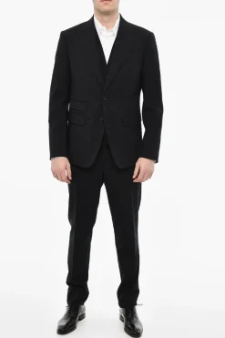 Discount Abito 3 Pezzi Monopetto Gessato Con Tasche Ad Aletta Uomo Completi