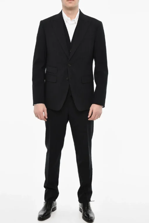 Discount Abito 3 Pezzi Monopetto Gessato Con Tasche Ad Aletta Uomo Completi