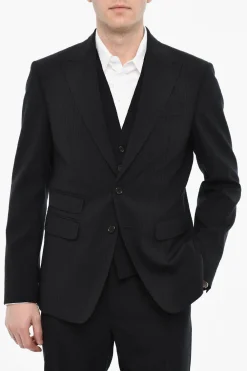 Discount Abito 3 Pezzi Monopetto Gessato Con Tasche Ad Aletta Uomo Completi