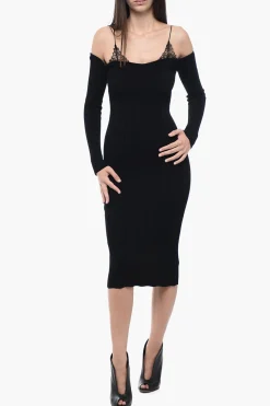 Abito a Coste con Spalle Scoperte e Dettaglio in Pizzo>Blumarine Outlet