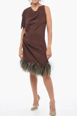 Fashion Abito Asimmetrico PARIS in Seta con Fondo in Piume di Struzzo Donna Vestiti