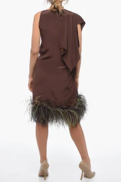 Fashion Abito Asimmetrico PARIS in Seta con Fondo in Piume di Struzzo Donna Vestiti