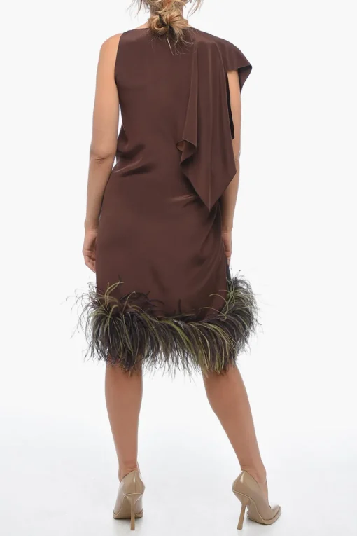 Fashion Abito Asimmetrico PARIS in Seta con Fondo in Piume di Struzzo Donna Vestiti