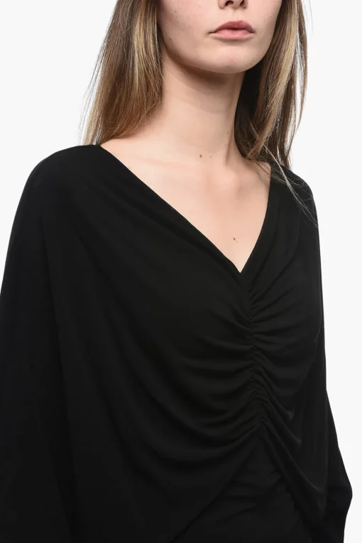 Abito Drappeggiato con Scollo a V>Saint Laurent Online
