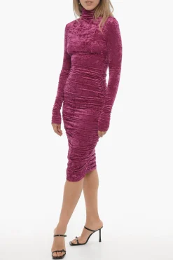 Abito Drappeggiato in Velour a Maniche Lunghe>The Andamane Best