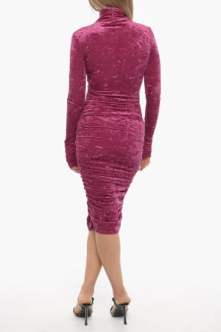 Abito Drappeggiato in Velour a Maniche Lunghe>The Andamane Best