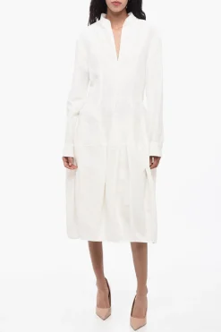 Best Abito in Misto Lino con Ruches e Scollo a V Donna Vestiti