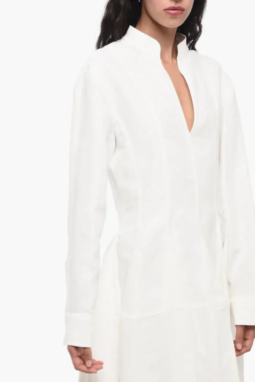 Best Abito in Misto Lino con Ruches e Scollo a V Donna Vestiti