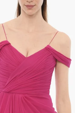New Abito Lungo in Chiffon di Seta con Arricciature Donna Vestiti