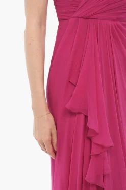 New Abito Lungo in Chiffon di Seta con Arricciature Donna Vestiti