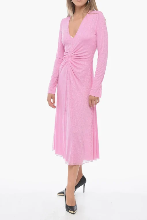 Outlet Abito Midi Svasato in Pizzo con Dettaglio Drappeggiato Donna Vestiti