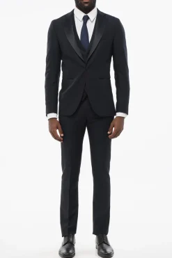 Outlet Abito Monopetto In Lana Con Revers In Satin Uomo Completi