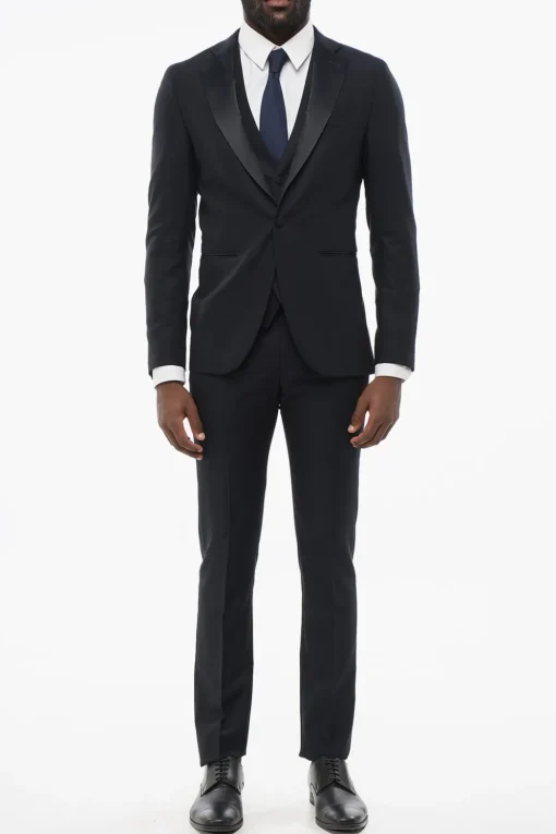 Outlet Abito Monopetto In Lana Con Revers In Satin Uomo Completi