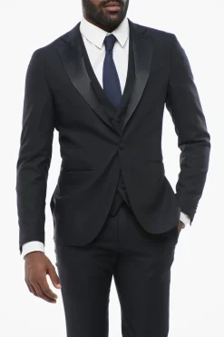Outlet Abito Monopetto In Lana Con Revers In Satin Uomo Completi
