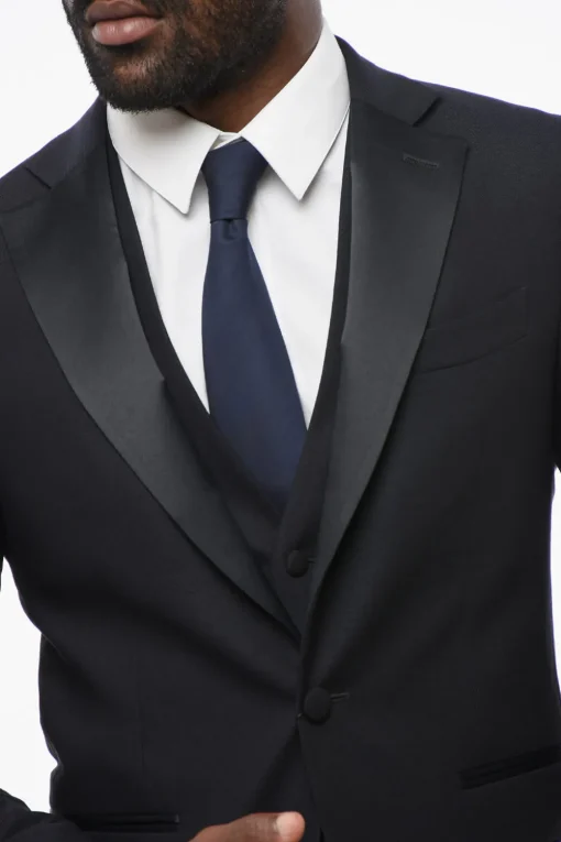 Outlet Abito Monopetto In Lana Con Revers In Satin Uomo Completi