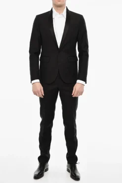 Outlet Abito Monopetto In Misto Lana Con Revers A Scialle In Satin Uomo Completi