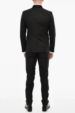 Outlet Abito Monopetto In Misto Lana Con Revers A Scialle In Satin Uomo Completi