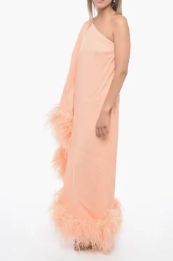 Sale Abito Monospalla UBUD in Crepe con Piume di Struzzo Donna Vestiti