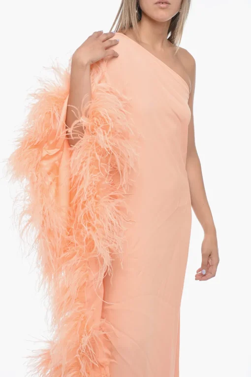 Sale Abito Monospalla UBUD in Crepe con Piume di Struzzo Donna Vestiti