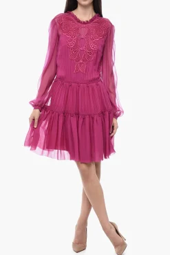 Abito Plissé in Seta con Ricamo Ton-sur-ton>Alberta Ferretti Online