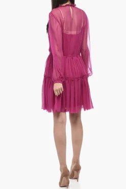 Abito Plissé in Seta con Ricamo Ton-sur-ton>Alberta Ferretti Online