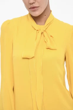 Best Abito Svasato Con Balze e Collo a Cravatta Donna Vestiti