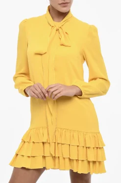 Best Abito Svasato Con Balze e Collo a Cravatta Donna Vestiti