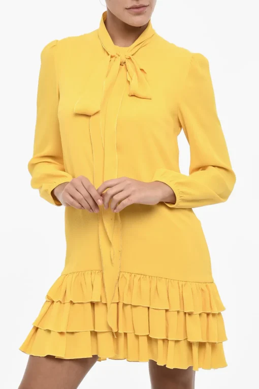 Best Abito Svasato Con Balze e Collo a Cravatta Donna Vestiti