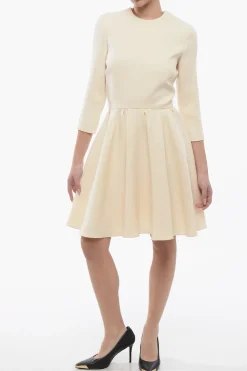 Outlet Abito Svasato in Misto Lana con Maniche 3/4 Donna Vestiti