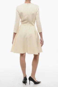 Outlet Abito Svasato in Misto Lana con Maniche 3/4 Donna Vestiti