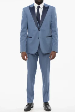 Clearance Abito Tre Pezzi con Dettagli in Satin a Contrasto Uomo Completi