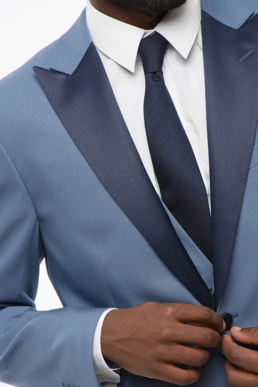 Clearance Abito Tre Pezzi con Dettagli in Satin a Contrasto Uomo Completi