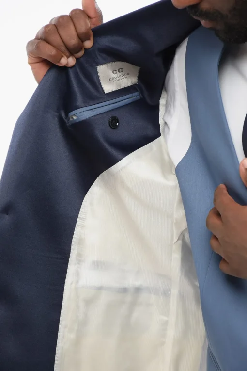 Clearance Abito Tre Pezzi con Dettagli in Satin a Contrasto Uomo Completi