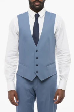 Clearance Abito Tre Pezzi con Dettagli in Satin a Contrasto Uomo Completi