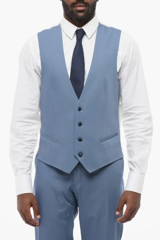 Clearance Abito Tre Pezzi con Dettagli in Satin a Contrasto Uomo Completi