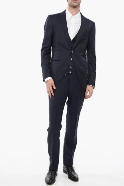 Abito Tre Pezzi con Gilet in Lana Vergine E Seta Revers a Lancia>Corneliani Fashion