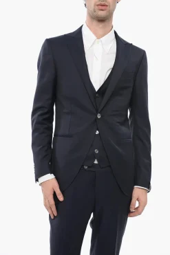 Abito Tre Pezzi con Gilet in Lana Vergine E Seta Revers a Lancia>Corneliani Fashion