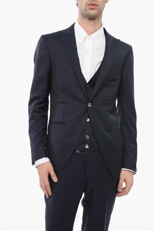 Abito Tre Pezzi con Gilet in Lana Vergine E Seta Revers a Lancia>Corneliani Fashion