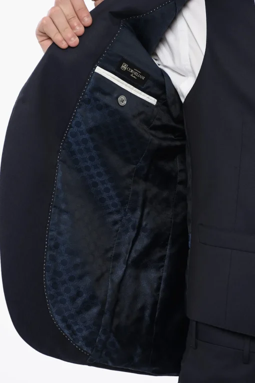 Abito Tre Pezzi con Gilet in Lana Vergine E Seta Revers a Lancia>Corneliani Fashion