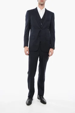 New Abito Tre Pezzi con Gilet in Lana Vergine con Due Spacchi Uomo Completi