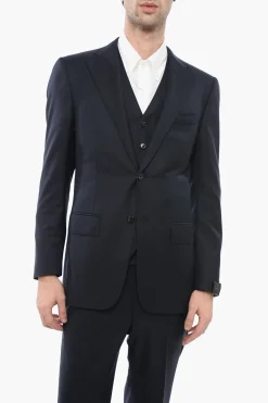 New Abito Tre Pezzi con Gilet in Lana Vergine con Due Spacchi Uomo Completi