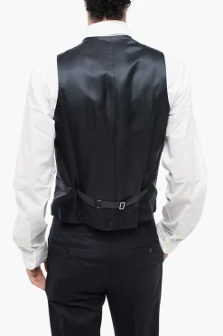 New Abito Tre Pezzi con Gilet in Lana Vergine con Due Spacchi Uomo Completi