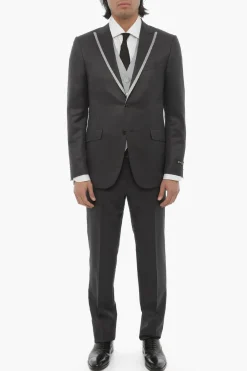 Abito Tre Pezzi con Gilet CERIM.ACADEMY in Lana Vergine e Seta Uno Spacco Revers a Lancia>Corneliani Hot