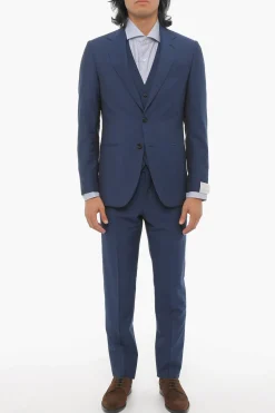 Outlet Abito Tre Pezzi in Lana Due Spacchi Revers Classico Uomo Completi