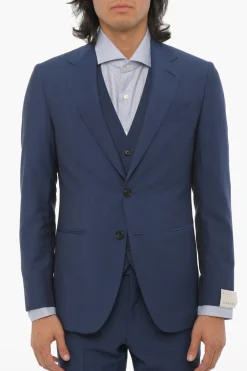 Outlet Abito Tre Pezzi in Lana Due Spacchi Revers Classico Uomo Completi