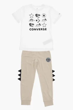 Fashion ALL STAR CHCUK TAYLOR Set T-shirt Girocollo e Joggers con Stampa Dinosuaro Bambino Abbigliamento